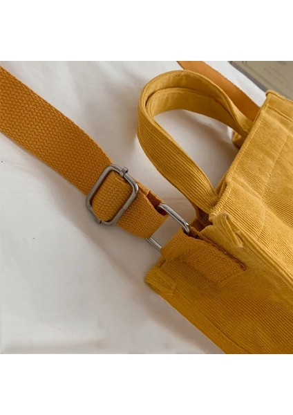 Sarı Stil Kadın Omuz Çantası Alışveriş Merkezi Tote Çanta Kız Moda Çanta Düz Renk Alışveriş Çantası Vintage Basit Kitap Kadife Crossbody Çanta (Yurt Dışından)