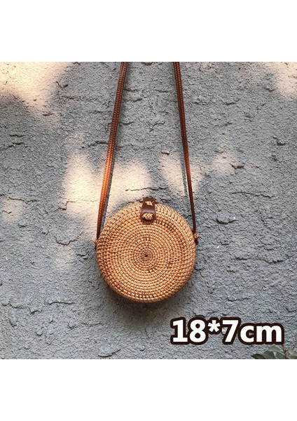 Stil 3-18X7CM Stili Hasır Plaj Çantası El Yapımı Örgü Örgü Desenli Yuvarlak Rattan Çanta Kadın Yaz Bali Bohemia Omuz Çantası Çanta (Yurt Dışından)