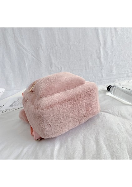 Haki Stili Peluş Kadın Sırt Çantası Ayı Kulakları ile Kürk Omuzlar Çanta Sevimli Kürklü Kadın Çanta Çanta Kız Için Paketleri Kpop Mini Sırt Çantası Lady (Yurt Dışından)
