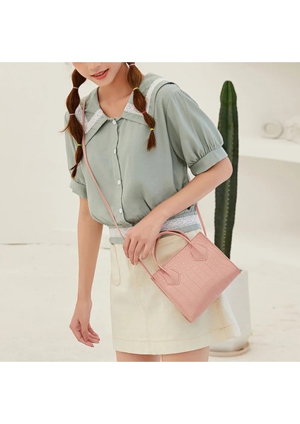 B-Color1 Stili Mini Küçük Kare Flap Çanta Moda Yüksek Li Pu Deri Kadın Çanta Timsah Desen Zincir Omuz Messenger Çanta (Yurt Dışından)