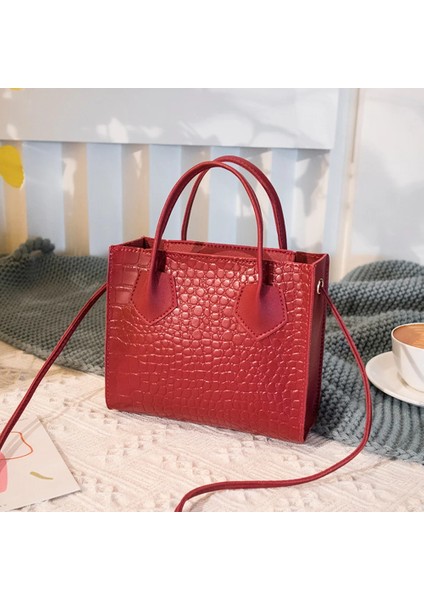 B-Color1 Stili Mini Küçük Kare Flap Çanta Moda Yüksek Li Pu Deri Kadın Çanta Timsah Desen Zincir Omuz Messenger Çanta (Yurt Dışından)