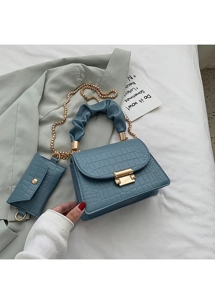 Mavi Stil 19CMX14CMX8CM Bez Çantalar Süper Mını Pu Deri Crossbody Omuz Çantaları Womeain Tasarım Için Lüks El Çantası Kadın Cüzdan ile Seyahat (Yurt Dışından)