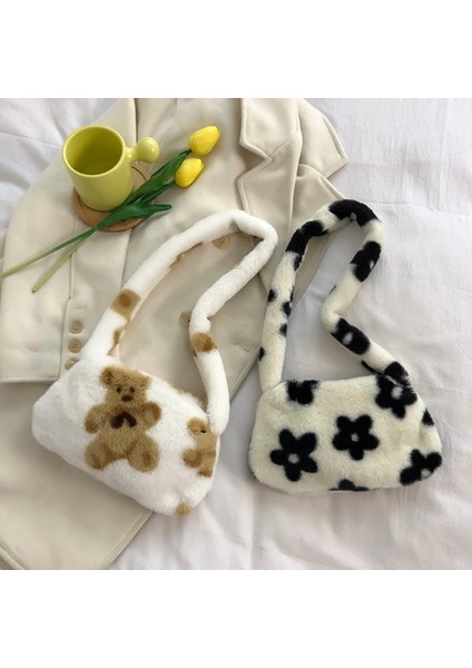 Siyah Stil Kadın Çanta Moda Çiçek Baskı Peluş Omuz Koltukaltı Çanta Kadınlar Bayanlar Için Sonbahar Kış Küçük Çanta Tote Shopper Çanta (Yurt Dışından) fiyatları