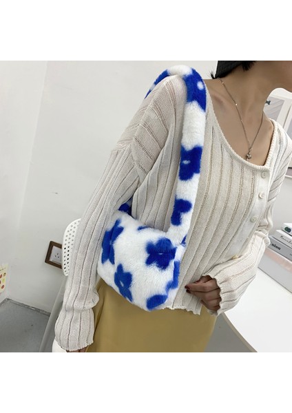 Siyah Stil Kadın Çanta Moda Çiçek Baskı Peluş Omuz Koltukaltı Çanta Kadınlar Bayanlar Için Sonbahar Kış Küçük Çanta Tote Shopper Çanta (Yurt Dışından) fırsatları