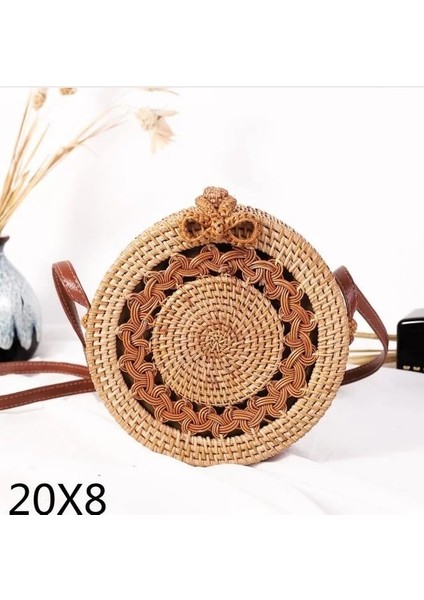 LOUKONG20X8 Stili 20X8CM Daire El Dokuması Kadın Postacı Çantaları Yuvarlak Retro Rattan Hasır Plaj Crossbody Çanta Li Bolsa Masculina (Yurt Dışından)