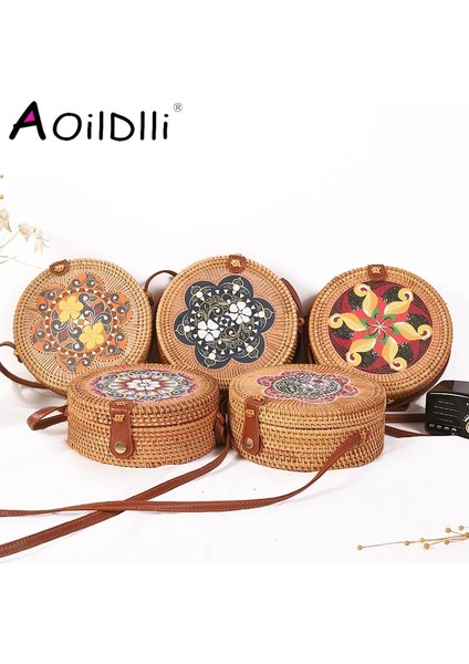 LOUKONG20X8 Stili 20X8CM Daire El Dokuması Kadın Postacı Çantaları Yuvarlak Retro Rattan Hasır Plaj Crossbody Çanta Li Bolsa Masculina (Yurt Dışından) indirimleri