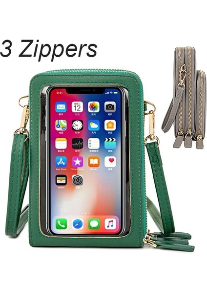 Koyu Yeşil Stil Dokunmatik Cep Telefonu Omuz Çantaları Kadın Çok Fonksiyonlu Cep Mini Crossbody Çanta Kart Çanta Bayanlar Küçük Kadın Messenger Çanta (Yurt Dışından)