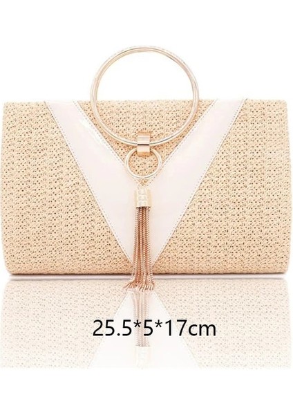 No.48 Stili Gusure Dokuma Kamış Örgü Çanta Yuvarlak Hasır Omuz Çantası Küçük Plaj Çantaları Kadın Yaz Hollow El Yapımı Messenger Crossbody Çanta (Yurt Dışından)
