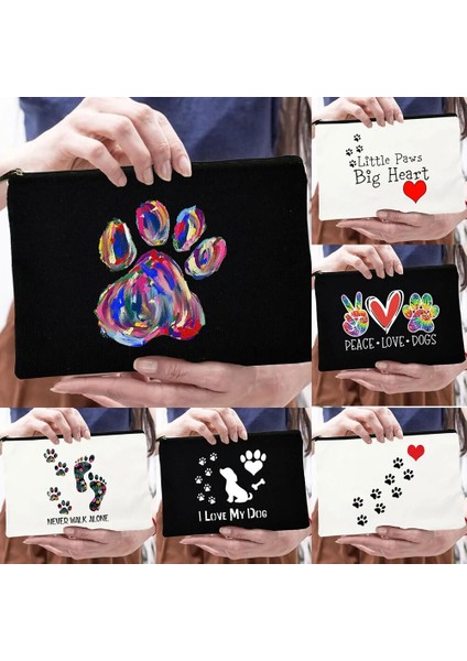 W01915-TBWH-D Stili Barış Aşk Köpekler Baskı Kadın Kozmetik Çantaları Köpeğimi Seviyorum Sevimli Paws Fermuar Makyaj Çantası Seyahat Tuvalet Organizatör Çantası Büyük Kapasiteli (Yurt Dışından) indirimleri