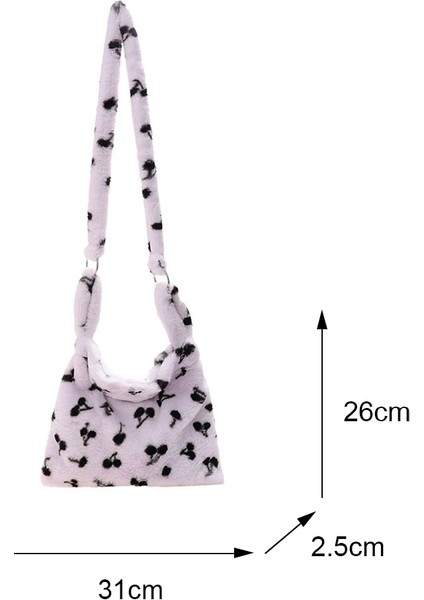 Kiraz Moru Stili Kabarık Kadın Kız Taşınabilir Peluş Kadın Çanta M Kış Omuz Kavramaları Retro Hayvan Baskılı Sokak Seyahat Çantaları (Yurt Dışından)