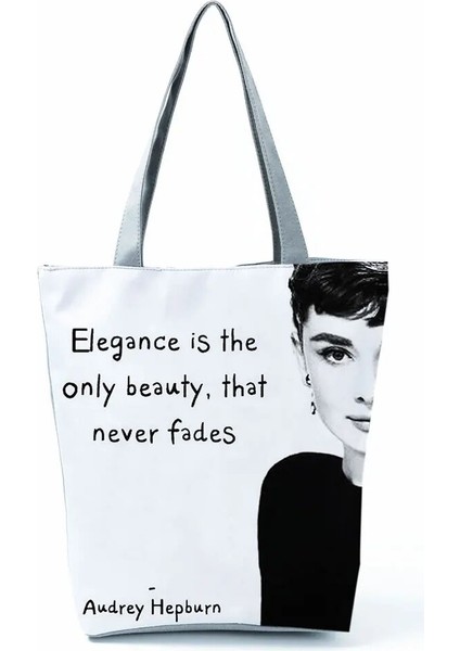 Kensen Shop HL0014 Stili Audrey Hepburn Baskılı Çanta Klasik Yüksek Kapasiteli Kadın Depolama Omuz Çantası Günlük Eko Yeniden Kullanılabilir Alışveriş Çantası Özel Desen (Yurt Dışından)