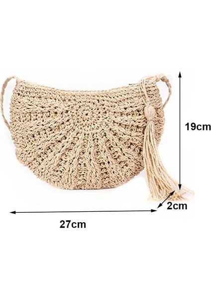 Bej Stili3 Stili Yogodlns Yuvarlak Yumuşak Kağıt Halat Omuz Çantası Püskül Yaz Plaj El Yapımı Crossbody Çanta Kadın Hollow Hasır Çanta Daire Rattan Çanta (Yurt Dışından)