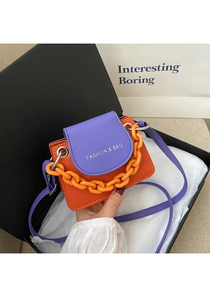 Mor Turuncu Tarzı Kadınlar Için Küçük Pu Deri Crossbody Omuz Çantaları Lady Seyahat Messenger Zincir Kare Çanta Çanta Lüks Tasarım Mini Çantalar (Yurt Dışından)
