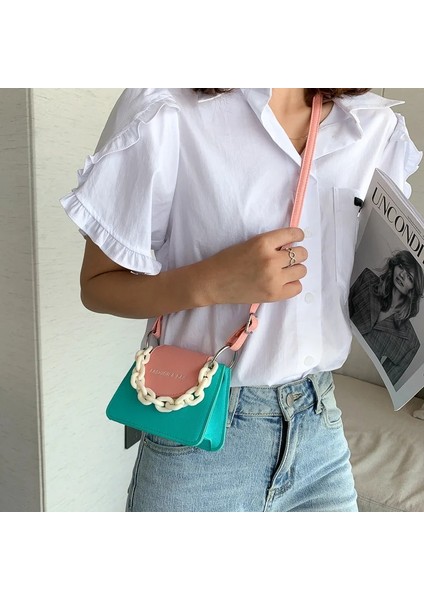 Mor Turuncu Tarzı Kadınlar Için Küçük Pu Deri Crossbody Omuz Çantaları Lady Seyahat Messenger Zincir Kare Çanta Çanta Lüks Tasarım Mini Çantalar (Yurt Dışından) fırsatları