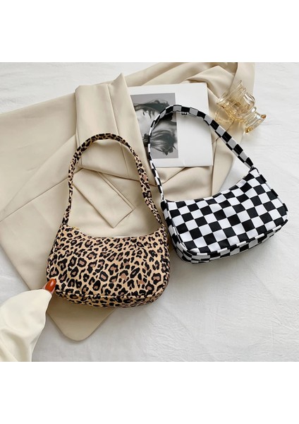 Haki Stili Küçük Alışverişçi Kadın Çanta Trendi Eap Li Kadın Çanta Retro Leopar Ekose Baskı Tote Naylon Omuz Koltukaltı Çantaları (Yurt Dışından) modelleri