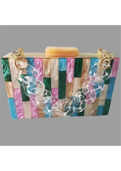 Ordu Yeşili Tarzı 18 cm Renkli Çizgili Birçok Inci Renk Akrilik Toka Kadın Omuz Kılıf Çanta Kadın Flap Akşam Çanta Cüzdan Parti Evneing Çanta (Yurt Dışından)