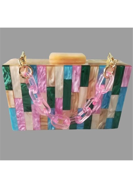 Ordu Yeşili Tarzı 18 cm Renkli Çizgili Birçok Inci Renk Akrilik Toka Kadın Omuz Kılıf Çanta Kadın Flap Akşam Çanta Cüzdan Parti Evneing Çanta (Yurt Dışından) fiyatları