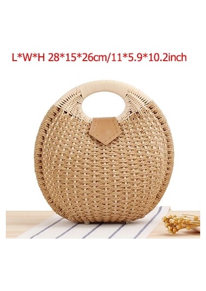 Hakia Stili Moda Hasır Dokuma Rattan Çanta Kadın Çanta Yuvarlak Zincir Hasır Omuz Çantası Wome Bohemia Boho Çanta Için Crossbody Çanta (Yurt Dışından)