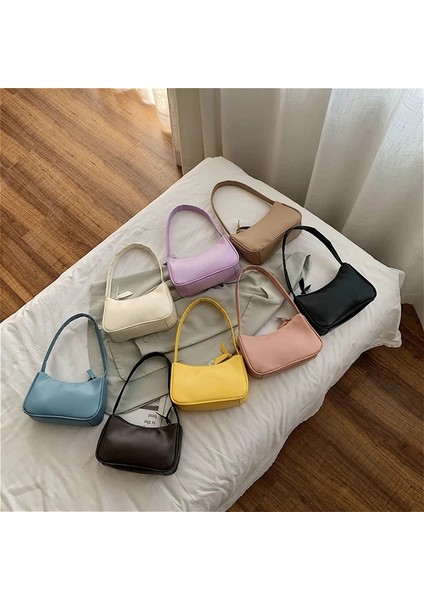 Siyah Stil 22X8X14CM Yumuşak Pu Deri Kadın Mor Koltukaltı Çanta Retro Düz Renk Bayan Hobos Çanta Moda Tasarımı Kız Küçük Omuz Çantaları (Yurt Dışından) fırsatları