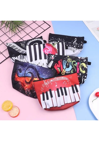 Net Stil Isı Transferi Müzik Notları Baskı Kozmetik Çantaları Yüksek Li Organizatör Taşınabilir Kalem Kutusu Piyano Gitar Boyama Kadın Makyaj Çantası (Yurt Dışından) fiyatları