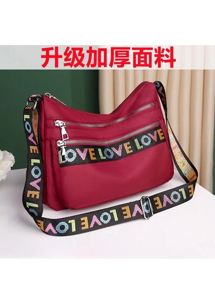 Kırmızı Stil Rahat Su Geçirmez Naylon Crossbody Çanta Kadın Kanvas Crossbody Anne Çantası Omuz Askılı Çanta Oxford Kumaş Seyahat Kadın Çantaları (Yurt Dışından)