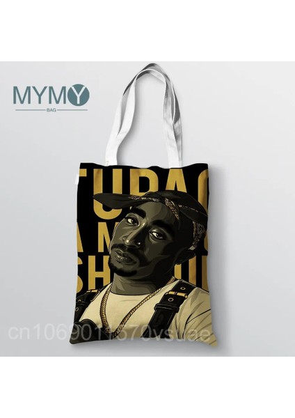 No.18 Stili 23X27CM-9X10.6IN Ünlü Şarkıcı Tupac Omuz Çantası Hip Hop Vintage Çanta Katlanabilir Seyahat Alışveriş Çantaları Büyük Kapasiteli Yeniden Kullanılabilir Eko Bez Çantalar (Yurt Dışından)