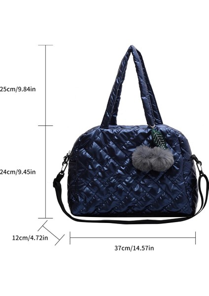 Mavi Stil Moda Kış Aşağı Naylon Yastıklı Çanta Kadın Büyük Kapasiteli Üst Saplı Çanta Düz Renk Crossbody Çanta Kadın Omuz Çantaları (Yurt Dışından)