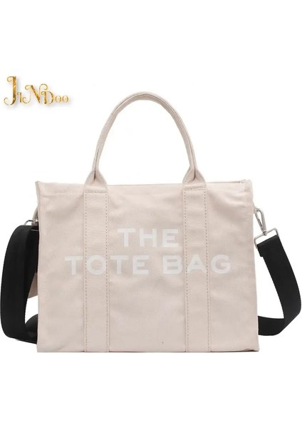 Beyaz Stil 32CM-15CM-26CM Moda Tasarımcıları Edebi Mektup Baskı Kadın Bez Çanta Kadın Büyük Kapasiteli Tuval Omuz Kadın Çapraz Alışveriş Çantası (Yurt Dışından)
