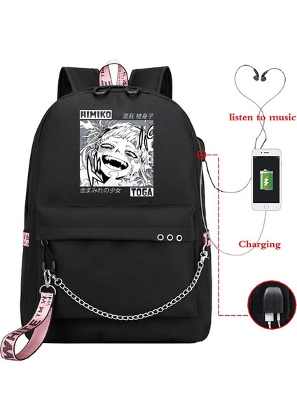 BK-HIMIKO23B Stili My Hero Academia Himiko Toga Laptop Sırt Çantaları Japonya Anime Okul Çantası My Hero Academia Anime Sırt Çantaları Okul Gençler Kızlar Için (Yurt Dışından)