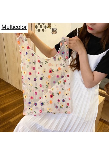 Çok Renkli Stil 2020 Sıcak Kadın Moda Çiçek Nakış El Çantası Organze Şeffaf Rahat Örgü Bez Alışveriş Bez Çantalar Kadın Güzel Çantalar (Yurt Dışından)