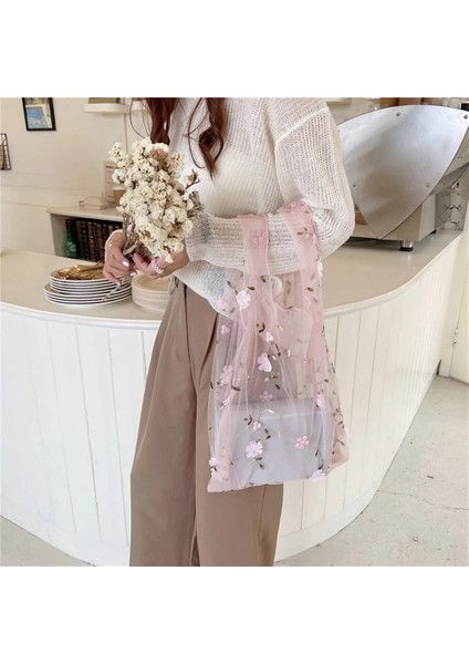 Çok Renkli Stil 2020 Sıcak Kadın Moda Çiçek Nakış El Çantası Organze Şeffaf Rahat Örgü Bez Alışveriş Bez Çantalar Kadın Güzel Çantalar (Yurt Dışından)