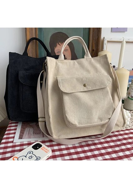 Beyaz Kadife Stili Kadife Omuz Çantası Kadın Vintage Alışveriş Çantaları Fermuar Kız Öğrenci Bookbag Çanta Dış Cep ile Rahat Tote (Yurt Dışından) indirimleri