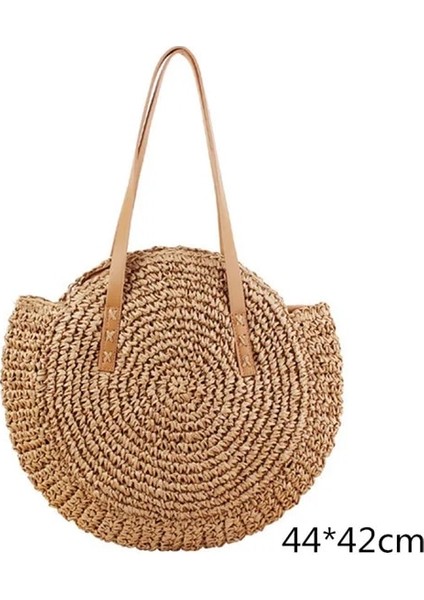 No.22 Tarzı Gusure Dokuma Kamış Örgü Çanta Yuvarlak Hasır Omuz Çantası Küçük Plaj Çantaları Kadın Yaz Hollow El Yapımı Messenger Crossbody Çanta (Yurt Dışından)