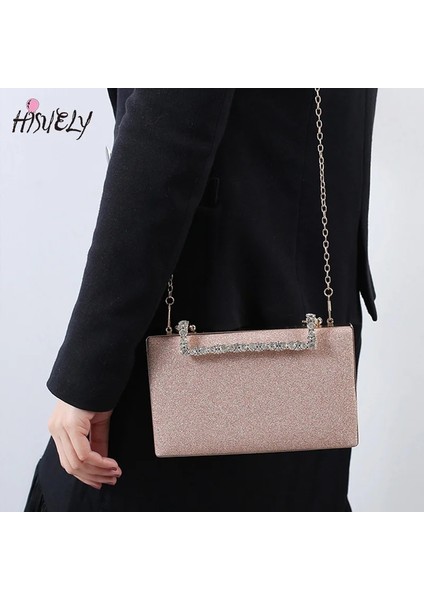 Hafif Altın ​​tarzı 19.4X12X3CM Bayan El Tutan Parıltılı Parti Yemeği Çantası Elmas Süsler Gelin Küçük Kare Çanta Elbise El Çantası Bayan Zincir Omuz Çantası (Yurt Dışından)