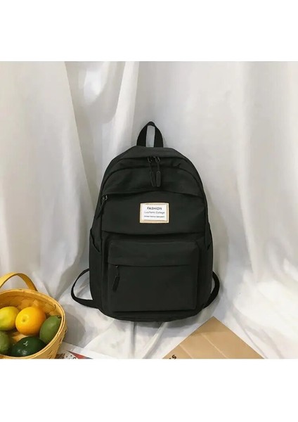 Siyah Stil 45CMX31CMX18CM Yeni Rahat Düz Renk Naylon Kadın Sırt Çantası Öğrenci Okul Çantası Genç Kız Omuz Çantaları Mochilas Sırt Çantaları Sırt Çantası (Yurt Dışından)