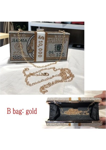 B Çantası Altın Tarzı Yeni Kristal Para Usd Çantaları Dolar Tasarımı Lüks Elmas Akşam Çantaları Parti Çanta El Çantaları Düğün Yemeği Çantaları ve El Çantaları (Yurt Dışından)