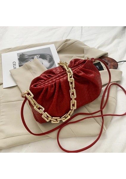 Kırmızı Stil Bulut Koltukaltı Kadın Zincir Çanta Örgü Kesesi Lüks Debriyaj Bayanlar Omuz Sa Tasarımcı Çanta Deri Messenger Çanta Bolso (Yurt Dışından)