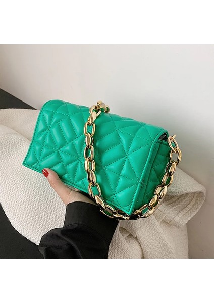 Küçük Yeşil Stil 22CMX13CMX6CM Tasarımcı Ed Düz Renk Kalın Zincir Wome Için Kapitone Omuz Çantaları Yeni Moda Çantalar ve Çanta Debriyaj Flap Tote (Yurt Dışından)