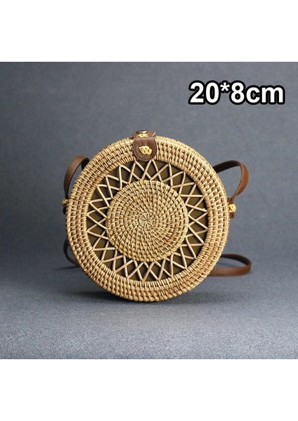 Stil 13-20X8CM Stili Hasır Plaj Çantası El Yapımı Örgü Örgü Desenli Yuvarlak Rattan Çanta Kadın Yaz Bali Bohemia Omuz Çantası Çanta (Yurt Dışından)