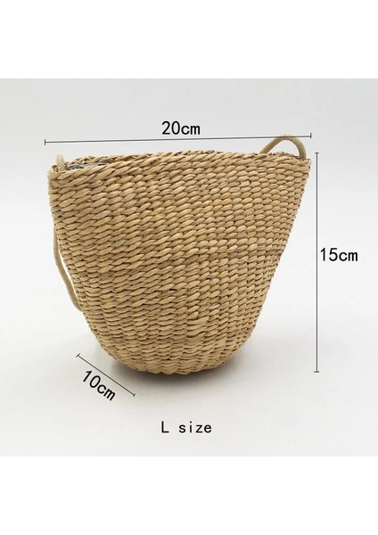 L Beden Omuzdan Askili Çanta Modeli El Yapımı Kadın Küçük Omuz Çantası Yaz Hasır Plaj Çantaları Rattan Dokuma Crossbody Çanta Bohem Postacı Çantaları Örme Çanta (Yurt Dışından)