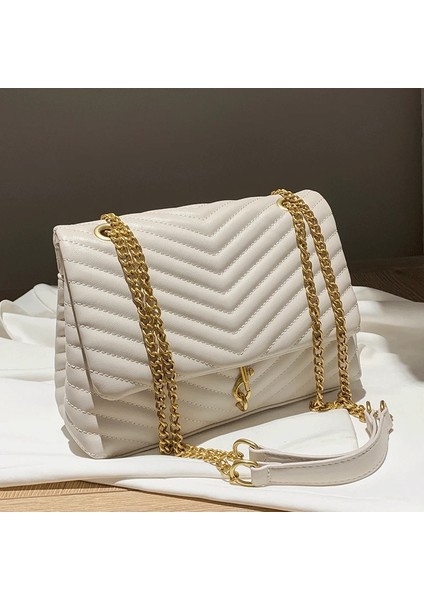 Siyah Stil 25CM 18CM 10CM Kadınlar Için Çanta Lüks Omuz Çantaları Büyük Altın Zincir Kadın Crossbody Çanta Casual Tote Bayanlar Flap Messenger Çanta Kesesi (Yurt Dışından)