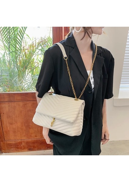 Siyah Stil 25CM 18CM 10CM Kadınlar Için Çanta Lüks Omuz Çantaları Büyük Altın Zincir Kadın Crossbody Çanta Casual Tote Bayanlar Flap Messenger Çanta Kesesi (Yurt Dışından)