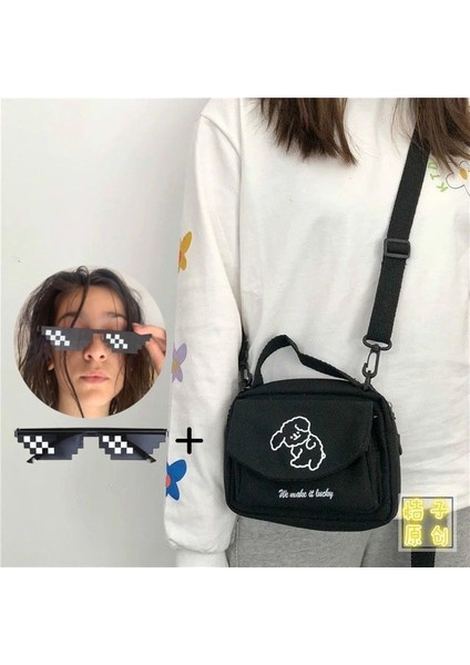 Floresan Yeşil Tarzı Kadın Postacı Çantaları Bayanlar Kanvas Baskılı Sevimli Zarf Çanta Bayan Tatlı Karikatür Öğrenci Omuz Çantası (Yurt Dışından)