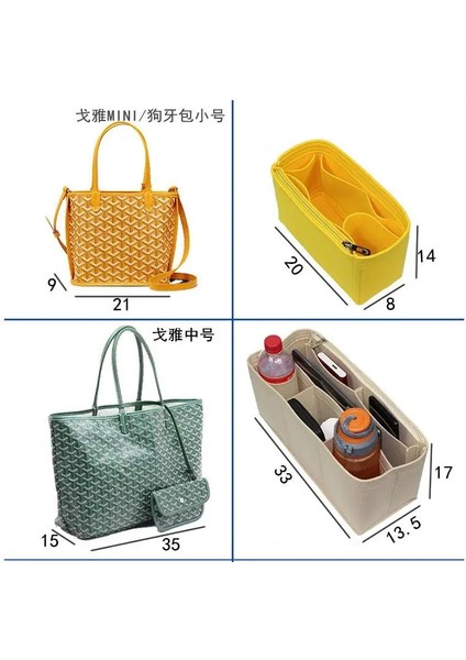 No.7 Tarzı Goyard Mini 21CM Mini Köpek Dişleri Tote Keçe Bezi Için Uyar Çanta Organizatör Makyaj Çanta Organizatör Seyahat Iç Kozmetik Anne Çantaları (Yurt Dışından) modelleri