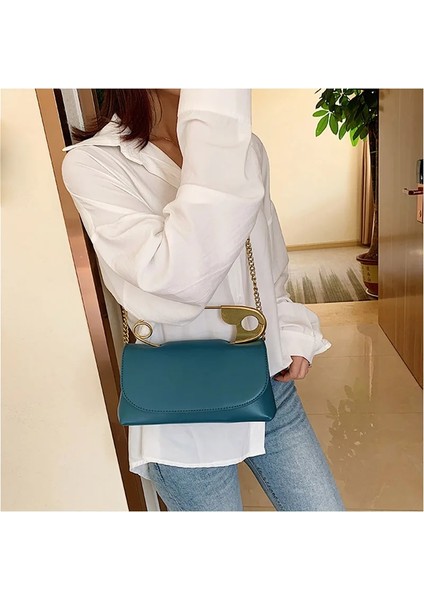 Blue Handbag Style Pu Leather Handbag Women Designer Chains Flap Shoulder Bag Fashion Party Clutch Bags Purse Mini Crossbody Tote Female Bolsa (Yurt Dışından) indirimleri