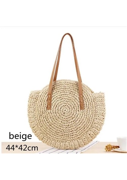 No.21 Tarzı Gusure Dokuma Kamış Örgü Çanta Yuvarlak Hasır Omuz Çantası Küçük Plaj Çantaları Kadın Yaz Hollow El Yapımı Messenger Crossbody Çanta (Yurt Dışından)