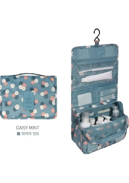 Mavi Çiçek Stili Yüksek Li Kadın Makyaj Çantaları Seyahat Kozmetik Çantası Tuvalet Organizatör Su Geçirmez Depolama Neceser Asılı Banyo Yıkama Torbası (Yurt Dışından)