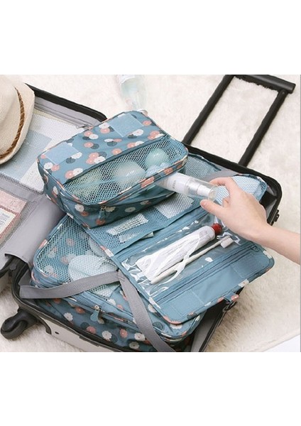 Mavi Çiçek Stili Yüksek Li Kadın Makyaj Çantaları Seyahat Kozmetik Çantası Tuvalet Organizatör Su Geçirmez Depolama Neceser Asılı Banyo Yıkama Torbası (Yurt Dışından) modelleri