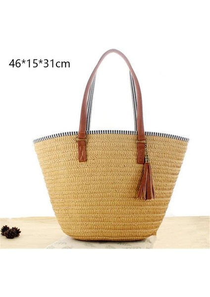 No.29 Tarzı Gusure Dokuma Kamış Örgü Çanta Yuvarlak Hasır Omuz Çantası Küçük Plaj Çantaları Kadın Yaz Hollow El Yapımı Messenger Crossbody Çanta (Yurt Dışından)
