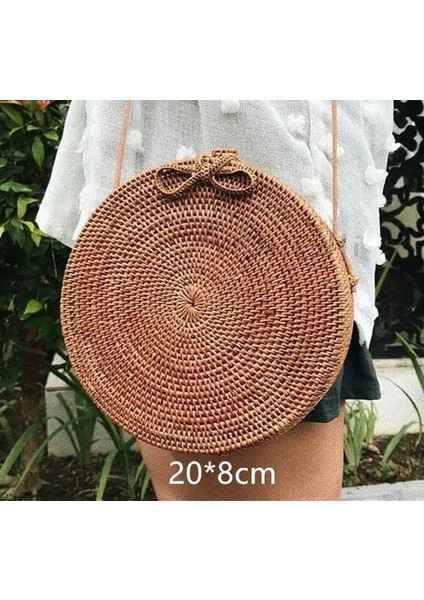 No.2 Tarzı Gusure Dokuma Kamış Örgü Çanta Yuvarlak Hasır Omuz Çantası Küçük Plaj Çantaları Kadın Yaz Hollow El Yapımı Messenger Crossbody Çanta (Yurt Dışından)